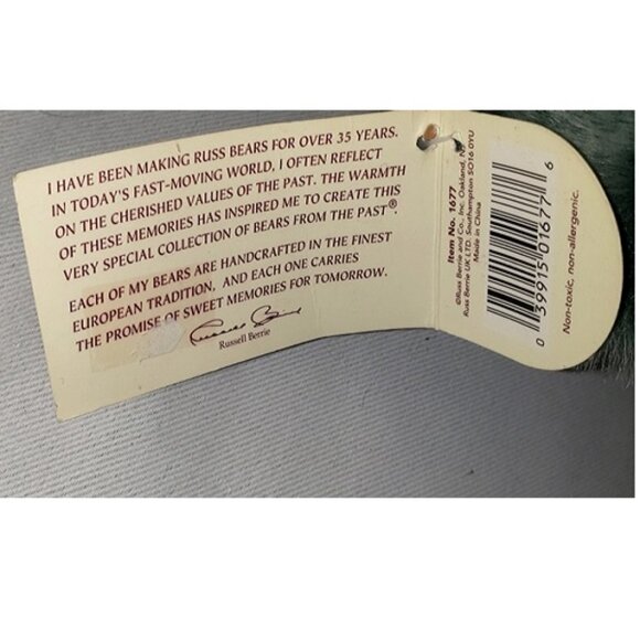 “Brambles” From the Past Teal Russ Bear 16” VTG NWT - Picture 6 of 8